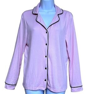 Kikit Womens Pink Long Sleeve Button Front Pajama Top Contrast Trim Size M
